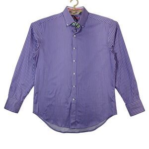 Robert Graham Tailored Fit Button Down Shirt Purple Stripe‎ Size L
